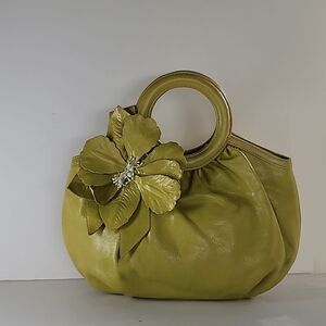 Vintage Isabella Fiore Green Leather Bag floral Applique
